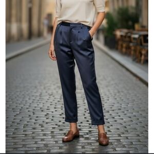 Ramy Brook Midnight Blue Satin Look Cropped Trousers Size 6